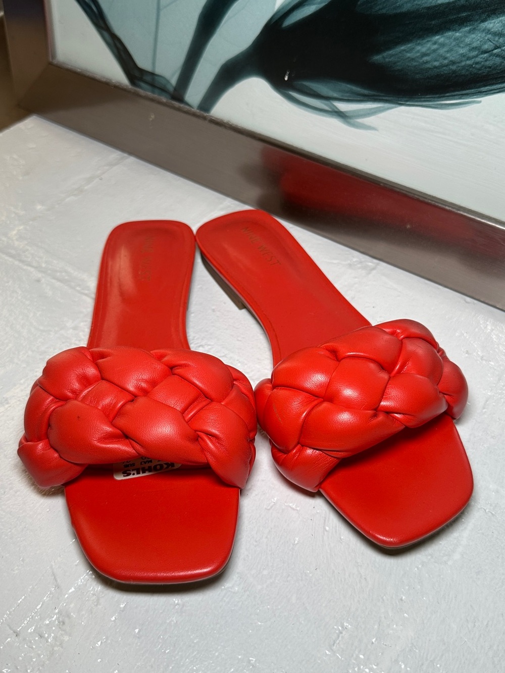 Nine West Orange Braided Slide Mules with Square Toe - Picture 1 of 5